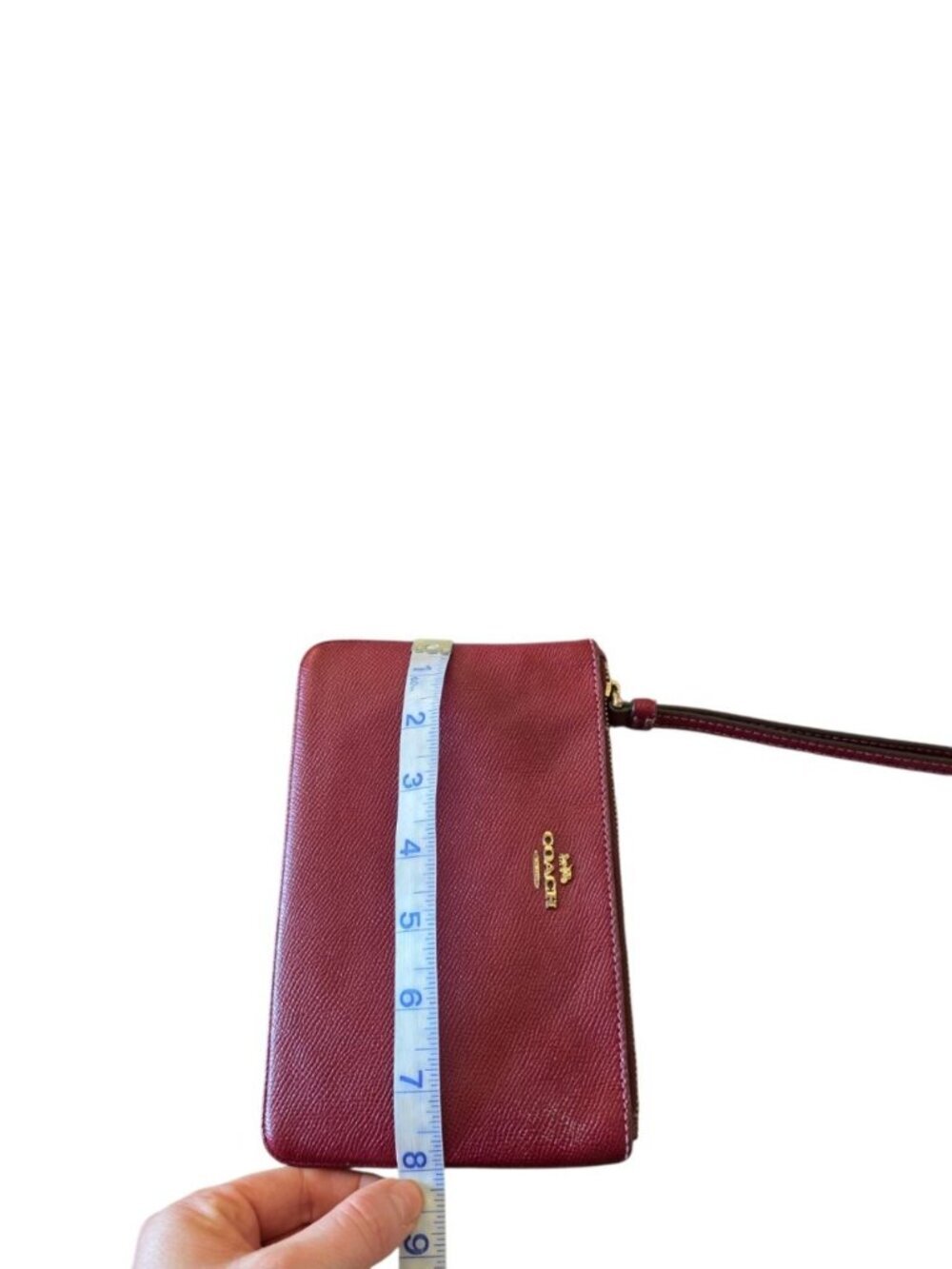 Coach Oxblood Pebbled Leather Wristlet Wallet Clutch Zip Pouch Burgundy Red - Picture 15 of 15